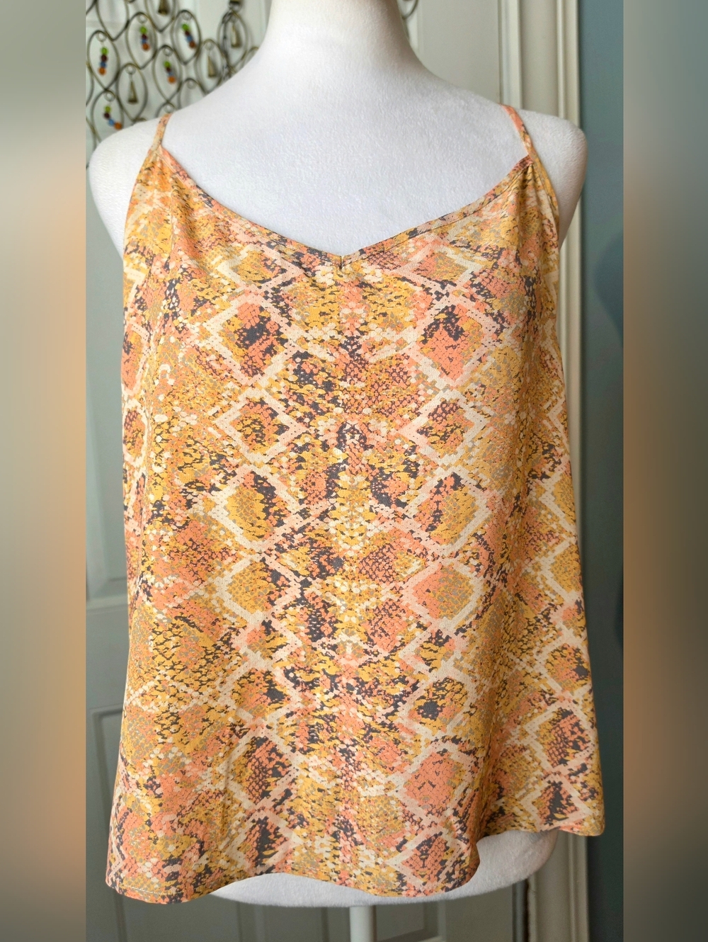 Anthropologie E by Eloise 100% Silk Racerback Cami Womens S Peach Snakeskin Prin - Picture 2 of 12